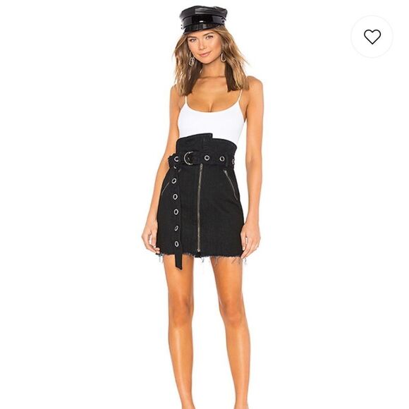 GIRLFRIEND Revolve Ava Paper Bag Moto Skirt in Blackout - Picture 1 of 6